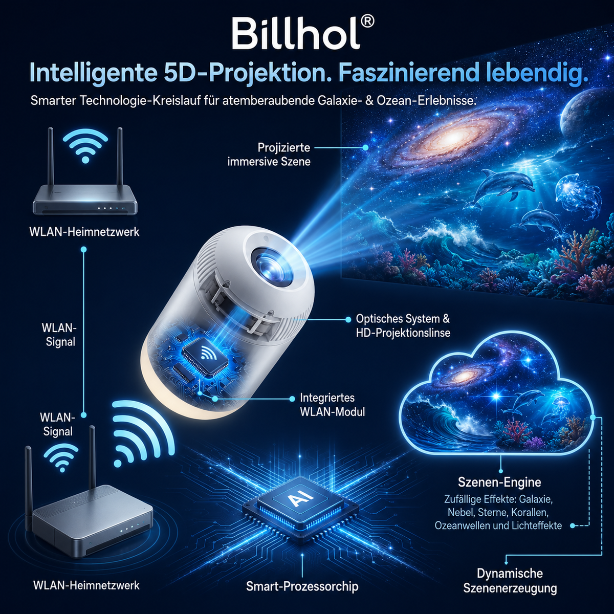 Billhol® Nachtlicht-Projektor – Intelligenter holografischer Sternprojektor🐰